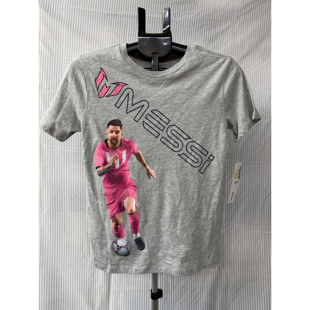 Lionel Messi‎ Kids Graphic T-Shirt Gray Heather Pink Soccer Inter Miami Size XL